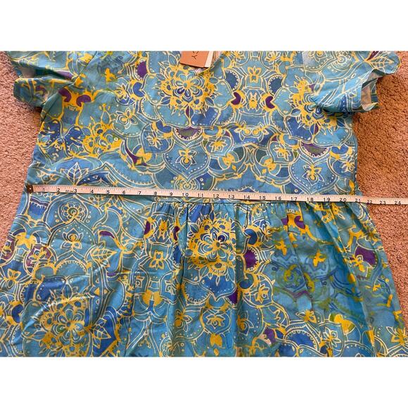 NWT Tendency Dress Size Large Short Sleeve Floral Geometric Blue Yellow V Neck - Picture 8 of 10